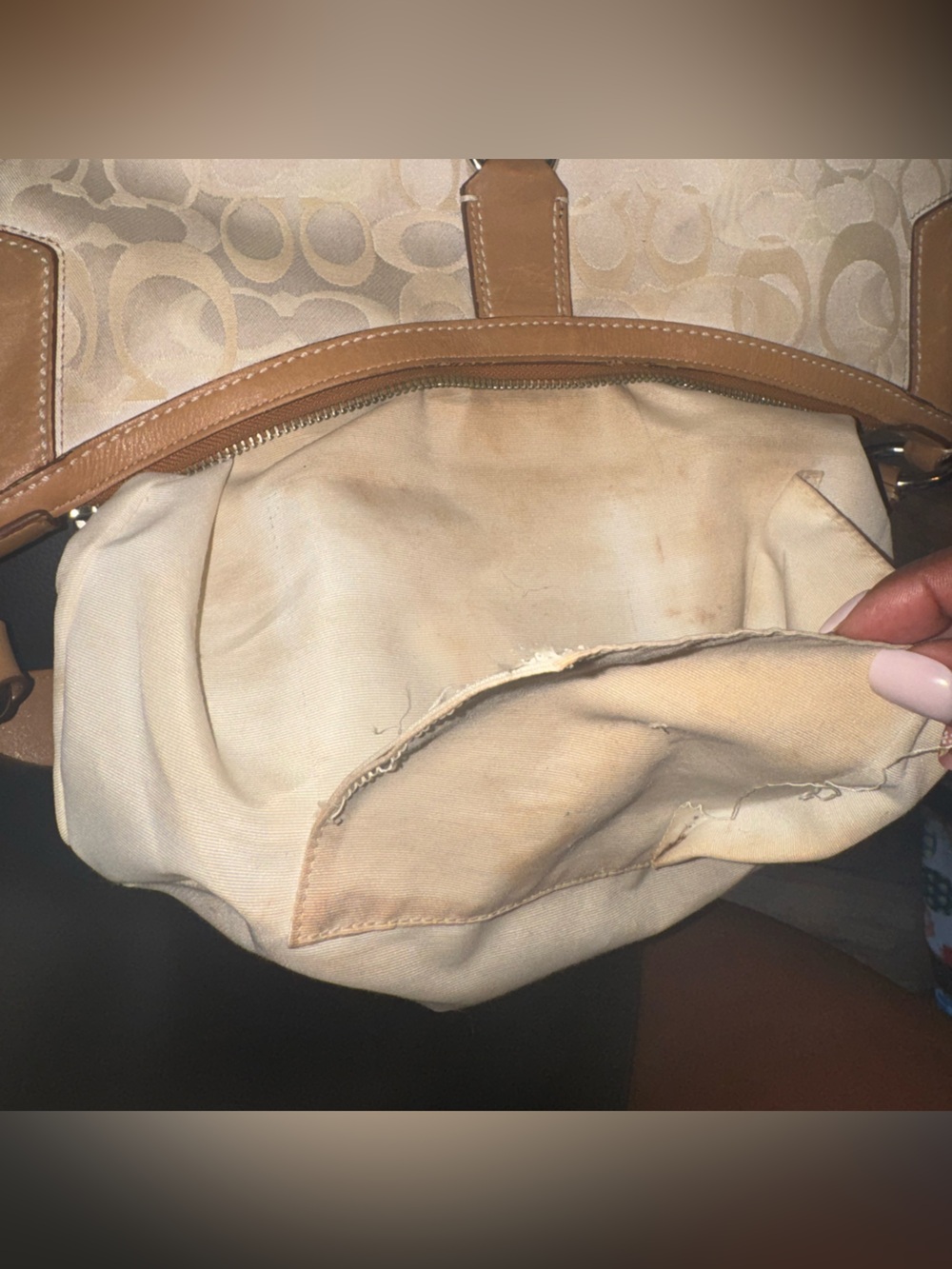Coach Tan and Ivory Signature Shoulder Hobo - Picture 12 of 12